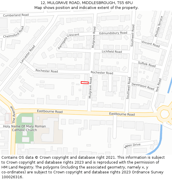 12, MULGRAVE ROAD, MIDDLESBROUGH, TS5 6PU: Location map and indicative extent of plot