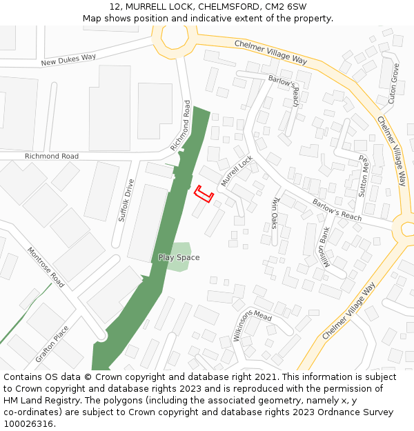 12, MURRELL LOCK, CHELMSFORD, CM2 6SW: Location map and indicative extent of plot