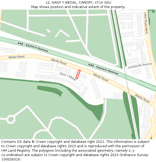 12, NANT Y WEDAL, CARDIFF, CF14 3QU: Location map and indicative extent of plot