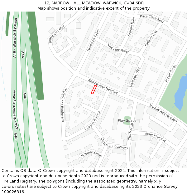 12, NARROW HALL MEADOW, WARWICK, CV34 6DR: Location map and indicative extent of plot