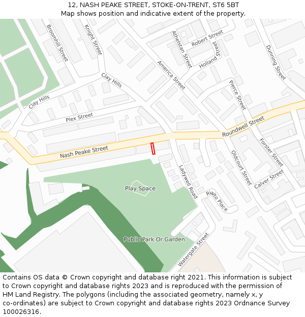 12, NASH PEAKE STREET, STOKE-ON-TRENT, ST6 5BT: Location map and indicative extent of plot