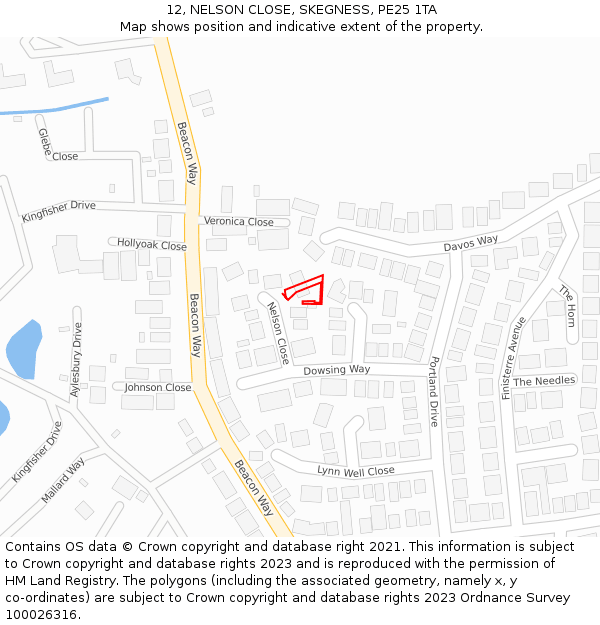 12, NELSON CLOSE, SKEGNESS, PE25 1TA: Location map and indicative extent of plot