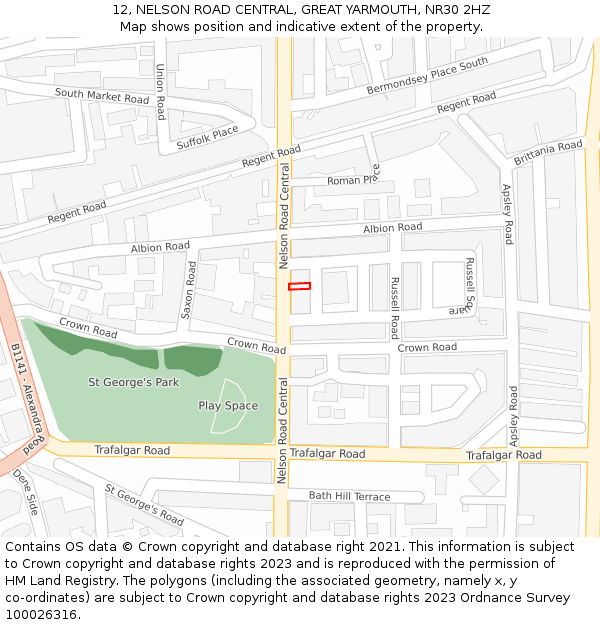 12, NELSON ROAD CENTRAL, GREAT YARMOUTH, NR30 2HZ: Location map and indicative extent of plot