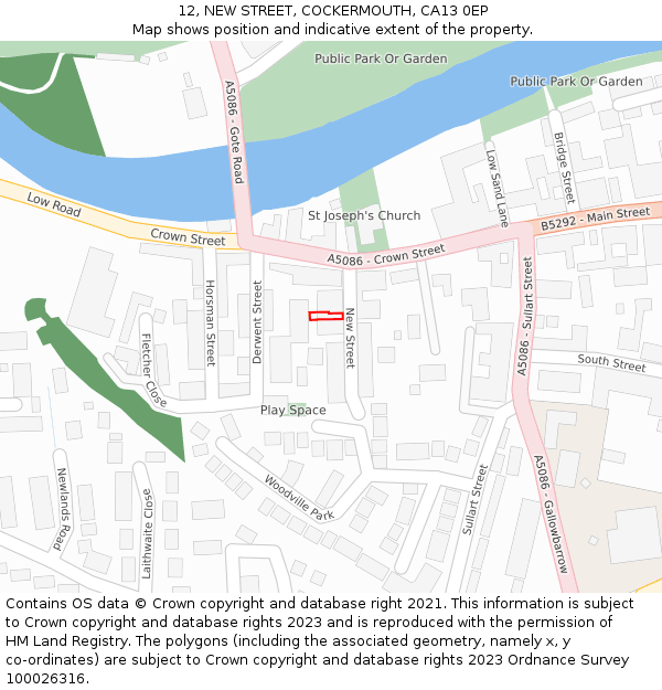 12, NEW STREET, COCKERMOUTH, CA13 0EP: Location map and indicative extent of plot