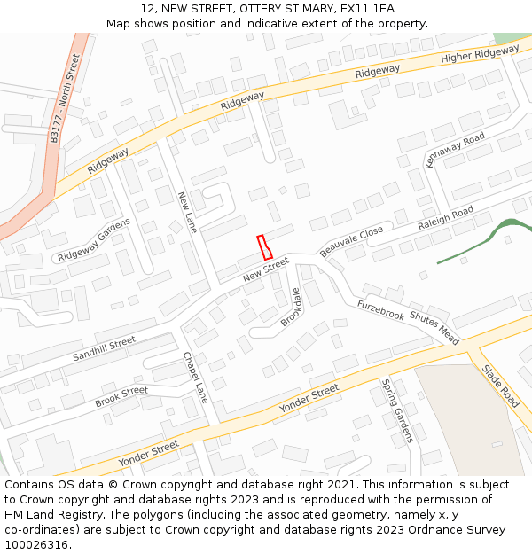 12, NEW STREET, OTTERY ST MARY, EX11 1EA: Location map and indicative extent of plot