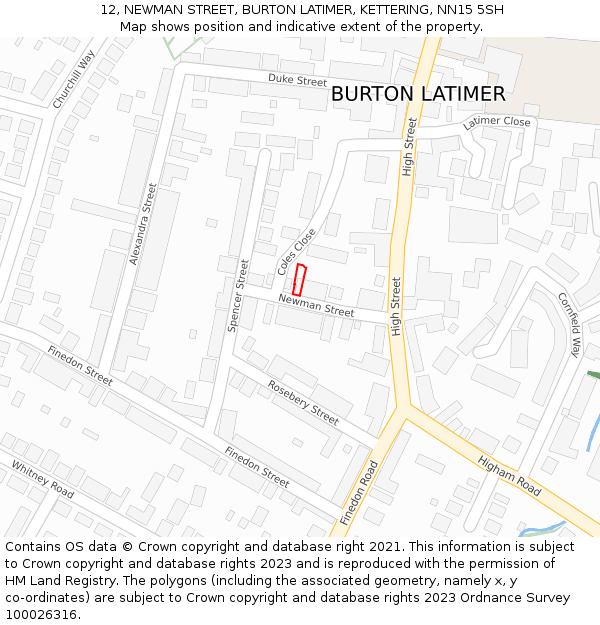 12, NEWMAN STREET, BURTON LATIMER, KETTERING, NN15 5SH: Location map and indicative extent of plot