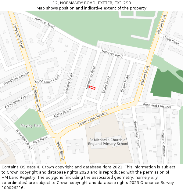 12, NORMANDY ROAD, EXETER, EX1 2SR: Location map and indicative extent of plot