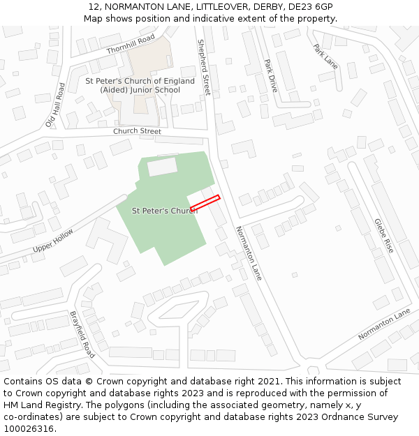 12, NORMANTON LANE, LITTLEOVER, DERBY, DE23 6GP: Location map and indicative extent of plot
