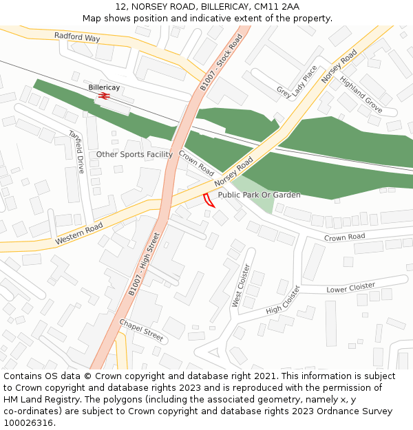 12, NORSEY ROAD, BILLERICAY, CM11 2AA: Location map and indicative extent of plot