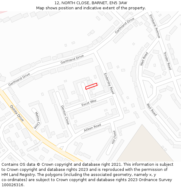 12, NORTH CLOSE, BARNET, EN5 3AW: Location map and indicative extent of plot