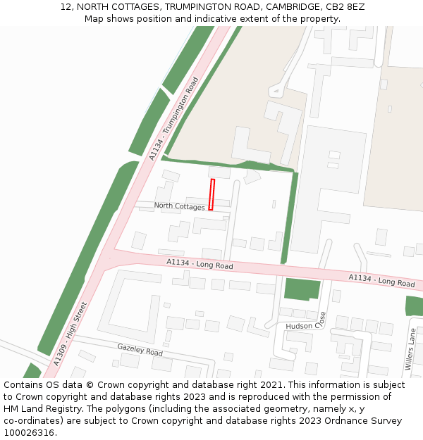 12, NORTH COTTAGES, TRUMPINGTON ROAD, CAMBRIDGE, CB2 8EZ: Location map and indicative extent of plot
