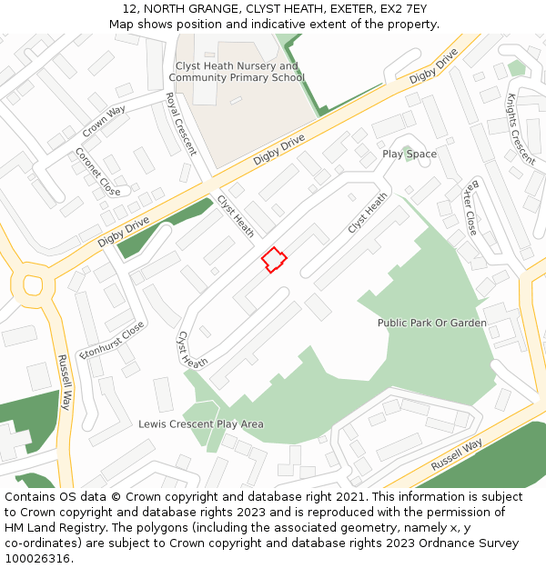 12, NORTH GRANGE, CLYST HEATH, EXETER, EX2 7EY: Location map and indicative extent of plot