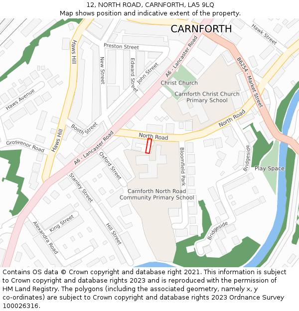 12, NORTH ROAD, CARNFORTH, LA5 9LQ: Location map and indicative extent of plot