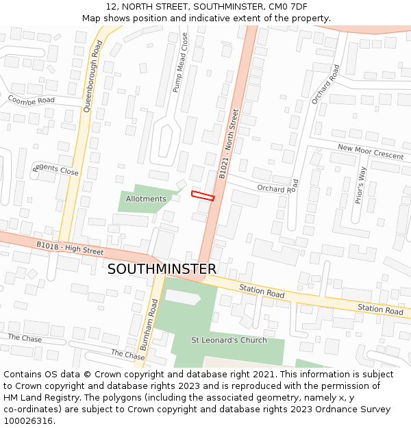 12, NORTH STREET, SOUTHMINSTER, CM0 7DF: Location map and indicative extent of plot