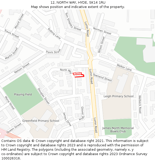12, NORTH WAY, HYDE, SK14 1RU: Location map and indicative extent of plot