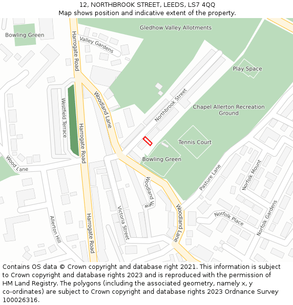 12, NORTHBROOK STREET, LEEDS, LS7 4QQ: Location map and indicative extent of plot