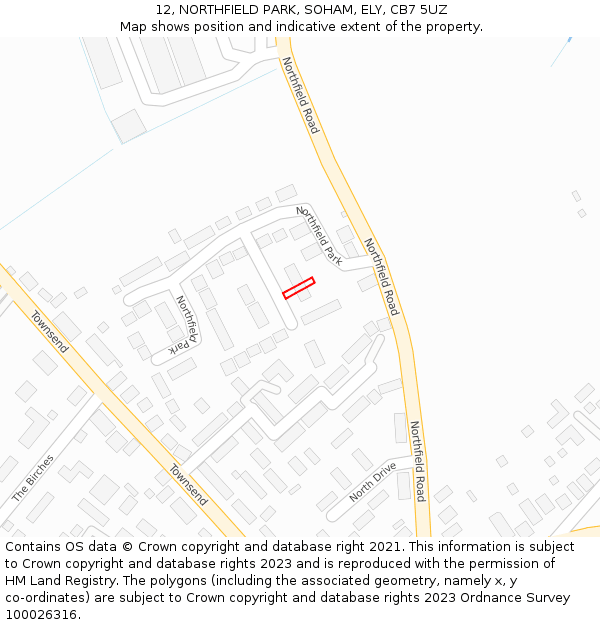 12, NORTHFIELD PARK, SOHAM, ELY, CB7 5UZ: Location map and indicative extent of plot