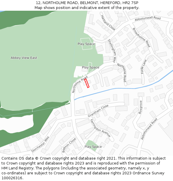12, NORTHOLME ROAD, BELMONT, HEREFORD, HR2 7SP: Location map and indicative extent of plot