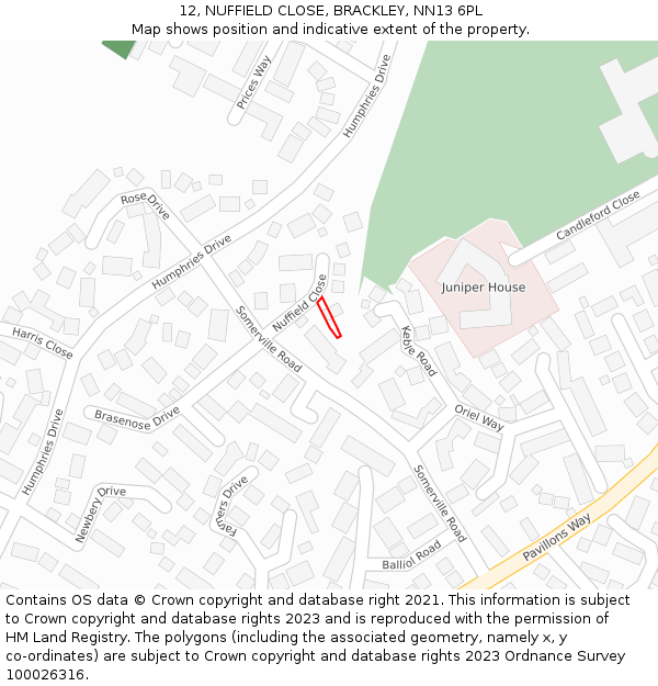 12, NUFFIELD CLOSE, BRACKLEY, NN13 6PL: Location map and indicative extent of plot