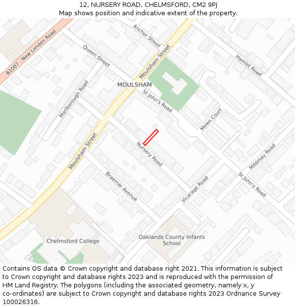 12, NURSERY ROAD, CHELMSFORD, CM2 9PJ: Location map and indicative extent of plot
