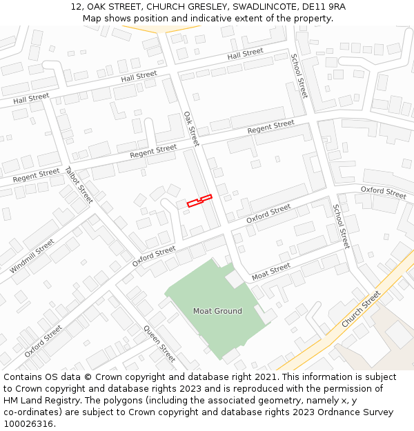 12, OAK STREET, CHURCH GRESLEY, SWADLINCOTE, DE11 9RA: Location map and indicative extent of plot
