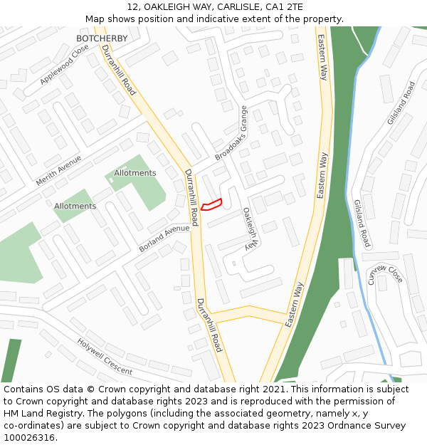 12, OAKLEIGH WAY, CARLISLE, CA1 2TE: Location map and indicative extent of plot