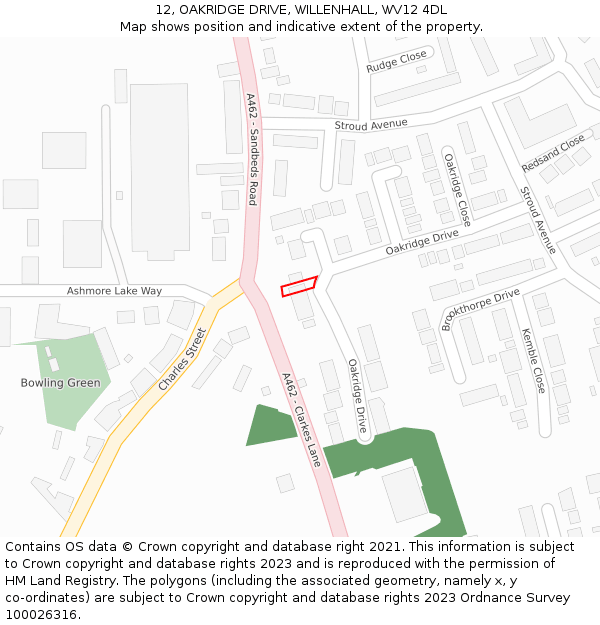 12, OAKRIDGE DRIVE, WILLENHALL, WV12 4DL: Location map and indicative extent of plot