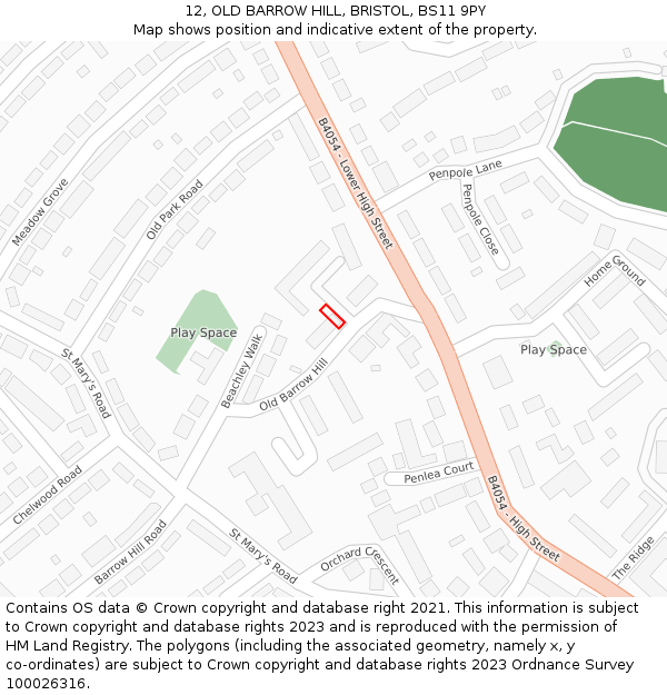 12, OLD BARROW HILL, BRISTOL, BS11 9PY: Location map and indicative extent of plot