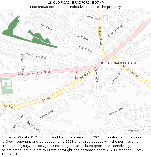 12, OLD ROAD, BRADFORD, BD7 4PJ: Location map and indicative extent of plot