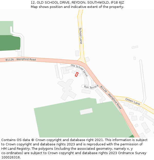 12, OLD SCHOOL DRIVE, REYDON, SOUTHWOLD, IP18 6JZ: Location map and indicative extent of plot