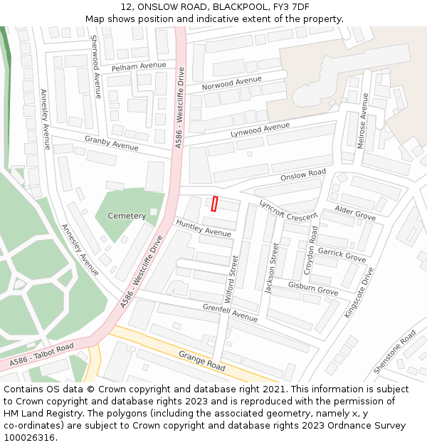 12, ONSLOW ROAD, BLACKPOOL, FY3 7DF: Location map and indicative extent of plot