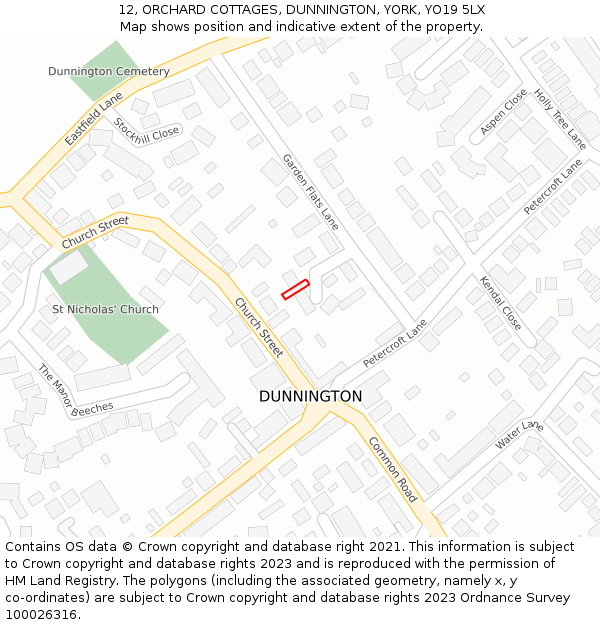 12, ORCHARD COTTAGES, DUNNINGTON, YORK, YO19 5LX: Location map and indicative extent of plot