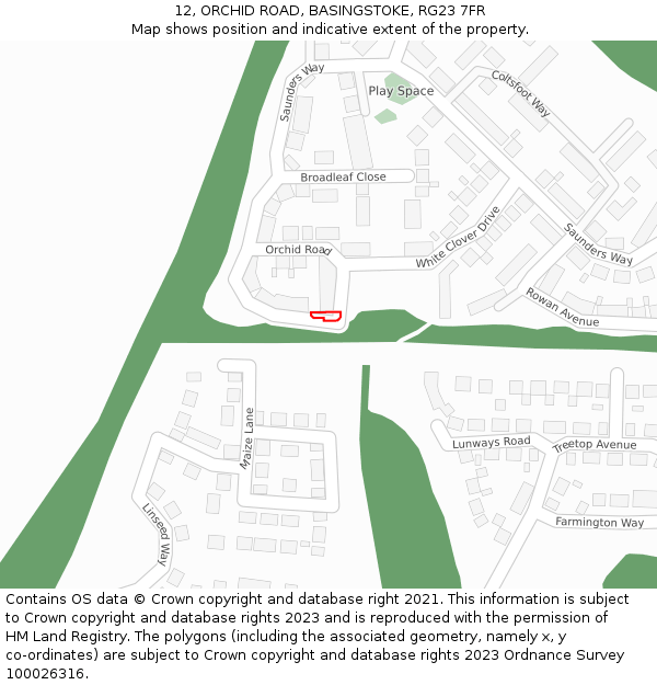 12, ORCHID ROAD, BASINGSTOKE, RG23 7FR: Location map and indicative extent of plot