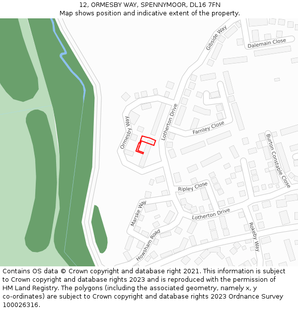 12, ORMESBY WAY, SPENNYMOOR, DL16 7FN: Location map and indicative extent of plot
