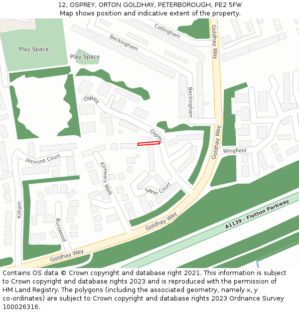 12, OSPREY, ORTON GOLDHAY, PETERBOROUGH, PE2 5FW: Location map and indicative extent of plot