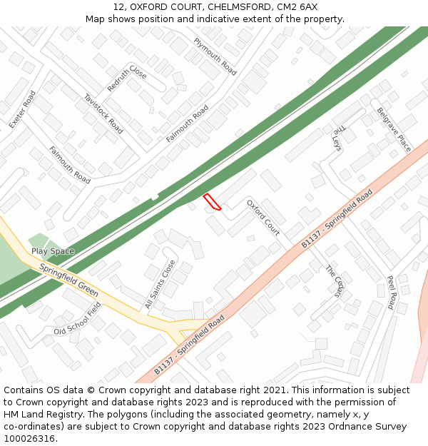 12, OXFORD COURT, CHELMSFORD, CM2 6AX: Location map and indicative extent of plot