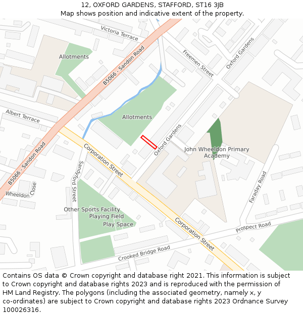12, OXFORD GARDENS, STAFFORD, ST16 3JB: Location map and indicative extent of plot