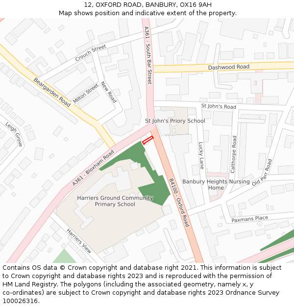 12, OXFORD ROAD, BANBURY, OX16 9AH: Location map and indicative extent of plot