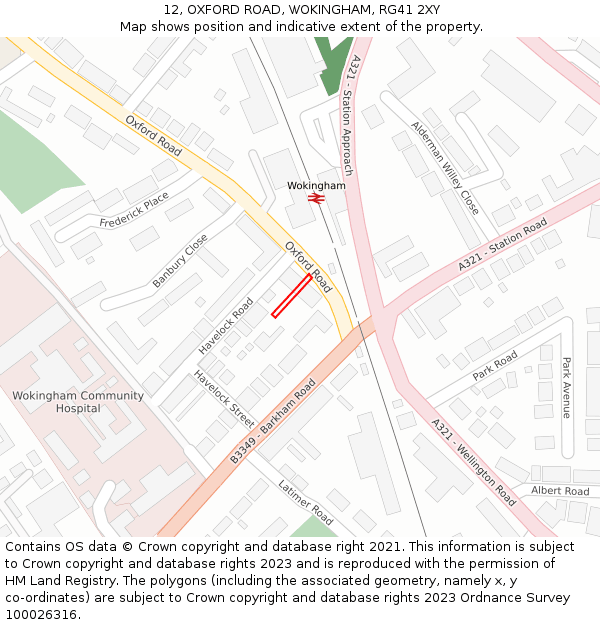 12, OXFORD ROAD, WOKINGHAM, RG41 2XY: Location map and indicative extent of plot