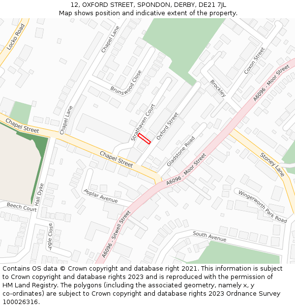 12, OXFORD STREET, SPONDON, DERBY, DE21 7JL: Location map and indicative extent of plot