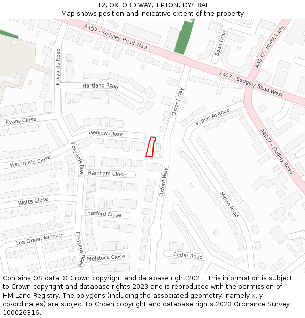 12, OXFORD WAY, TIPTON, DY4 8AL: Location map and indicative extent of plot