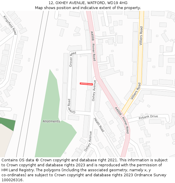 12, OXHEY AVENUE, WATFORD, WD19 4HG: Location map and indicative extent of plot