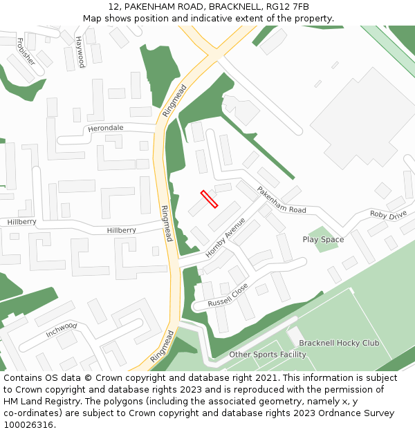 12, PAKENHAM ROAD, BRACKNELL, RG12 7FB: Location map and indicative extent of plot