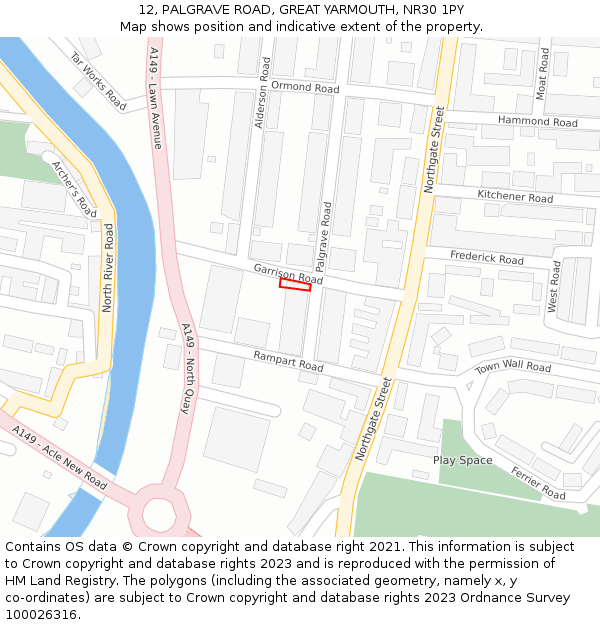 12, PALGRAVE ROAD, GREAT YARMOUTH, NR30 1PY: Location map and indicative extent of plot