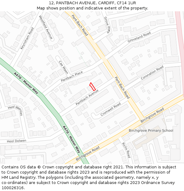 12, PANTBACH AVENUE, CARDIFF, CF14 1UR: Location map and indicative extent of plot