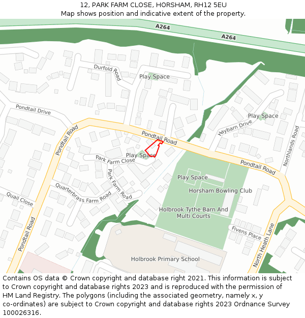 12, PARK FARM CLOSE, HORSHAM, RH12 5EU: Location map and indicative extent of plot