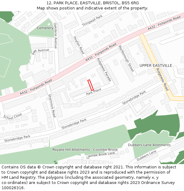 12, PARK PLACE, EASTVILLE, BRISTOL, BS5 6RG: Location map and indicative extent of plot