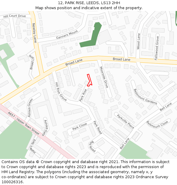 12, PARK RISE, LEEDS, LS13 2HH: Location map and indicative extent of plot