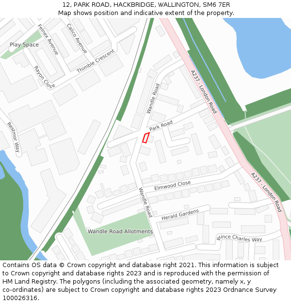 12, PARK ROAD, HACKBRIDGE, WALLINGTON, SM6 7ER: Location map and indicative extent of plot