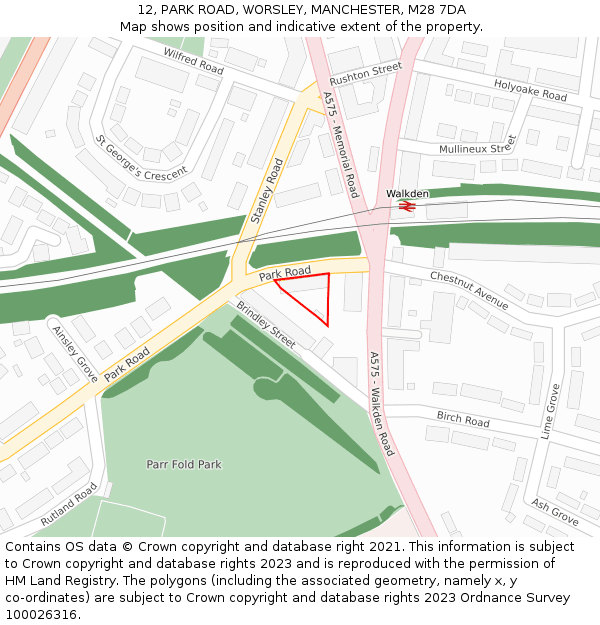 12, PARK ROAD, WORSLEY, MANCHESTER, M28 7DA: Location map and indicative extent of plot